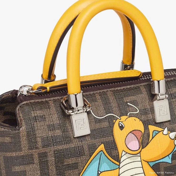 Cheap HOT Brown FF Pokmon Motif Boston Dragon Way Mini Fabric Bag Yellow The By In Fendi 0824